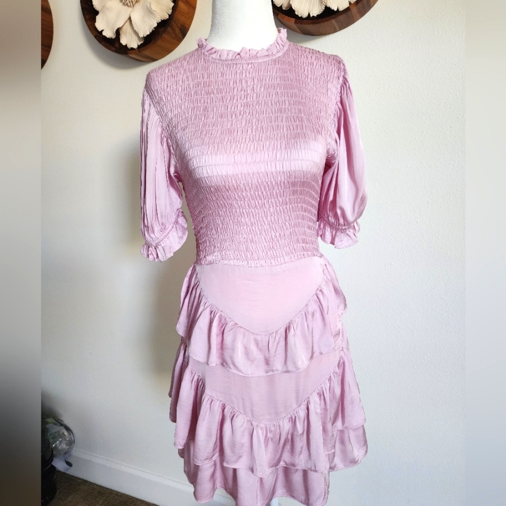 Flirty Silky Girly Pink Ruffle Boutique Dress by Olivaceous